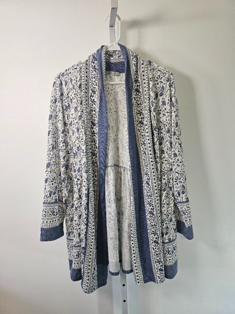 Dalia Cardigan Blue White Floral Open Boho Cottage 2X